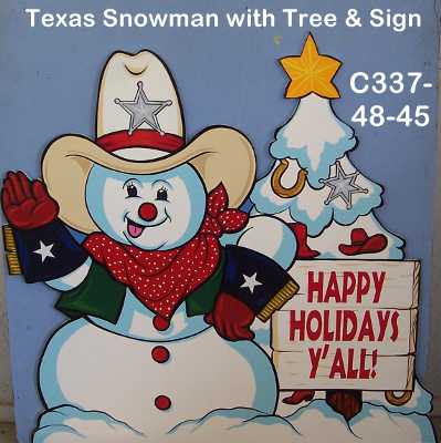 C337Texas Snowman with Tree and Sign